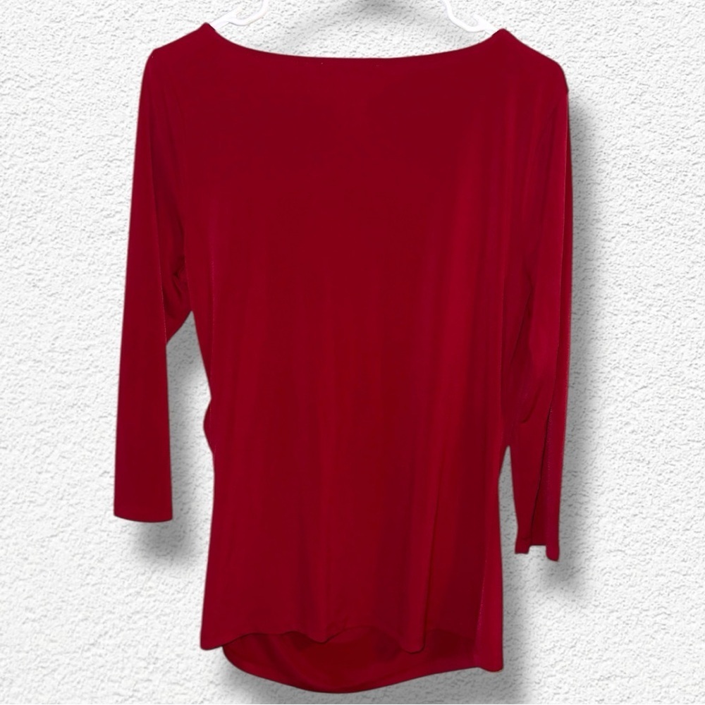 🌺VTG- Michael Kors Deep Red Asymmetric Drape Ruched Blouse/ ShoulderBlack Buckle - Picture 2 of 5